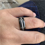 Silvery Grooved Tungsten Carbide Ring Matte Finish Beveled Edges Comfort Fit