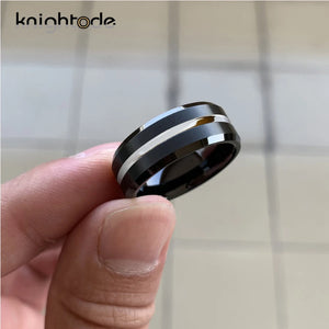 Silvery Grooved Tungsten Carbide Ring Matte Finish Beveled Edges Comfort Fit