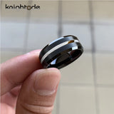 Silvery Grooved Tungsten Carbide Ring Matte Finish Beveled Edges Comfort Fit