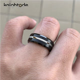 Silvery Grooved Tungsten Carbide Ring Matte Finish Beveled Edges Comfort Fit