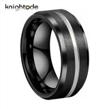 Silvery Grooved Tungsten Carbide Ring Matte Finish Beveled Edges Comfort Fit