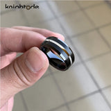 Silvery Grooved Tungsten Carbide Ring Matte Finish Beveled Edges Comfort Fit