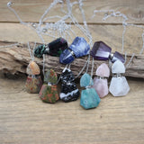 Silvery Necklaces with Gemstone Essential Oil Vial Pendants