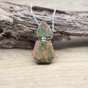 Silvery Necklaces with Gemstone Essential Oil Vial Pendants