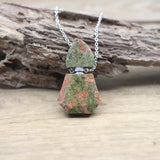 Silvery Necklaces with Gemstone Essential Oil Vial Pendants