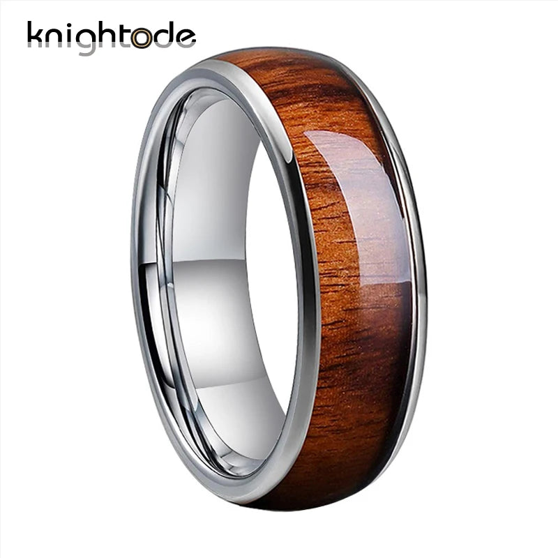 Tungsten Wedding Band Koa Wood Inlay 8mm Domed Polishing Comfort Fit
