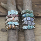 Wire Wrap Raw Stone Beads Cuff Bracelet