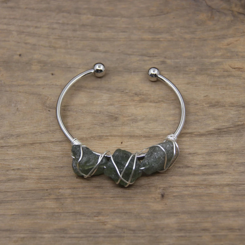 Wire Wrap Raw Stone Beads Cuff Bracelet