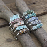 Wire Wrap Raw Stone Beads Cuff Bracelet