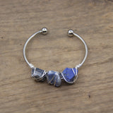 Wire Wrap Raw Stone Beads Cuff Bracelet