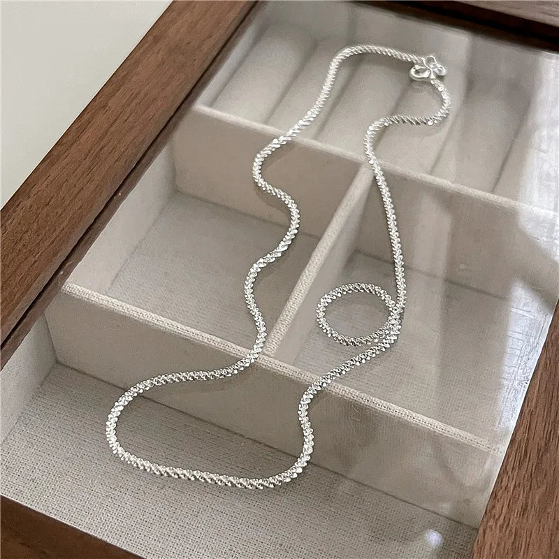 925 Silver Sparkling Chain Long Necklace for Women Choker Jewelry