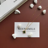 925 Silver Square Green Zircon Pendant Necklace for Women