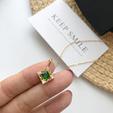 925 Silver Square Green Zircon Pendant Necklace for Women