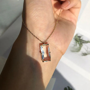 925 Sterling Silver Square Zircon Necklace for Women