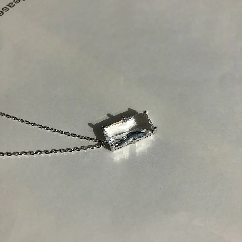 925 Sterling Silver Square Zircon Necklace for Women