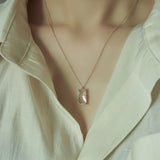 925 Sterling Silver Square Zircon Necklace for Women