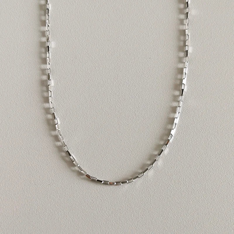 925 Sterling Silver Square Chain Choker Necklace for Women
