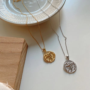 925 Silver Roman Lion Pendant Necklace Textured Women Jewelry