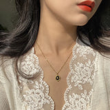 925 Silver Anise Star Pendant Necklace Oval Epoxy Bead Clavicle Chain