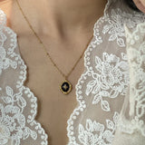 925 Silver Anise Star Pendant Necklace Oval Epoxy Bead Clavicle Chain