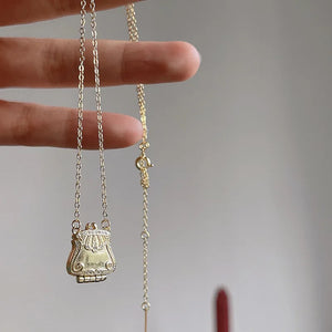 925 Silver Crown Purse Pendant Necklace Antique Style Women's Statement Jewelry