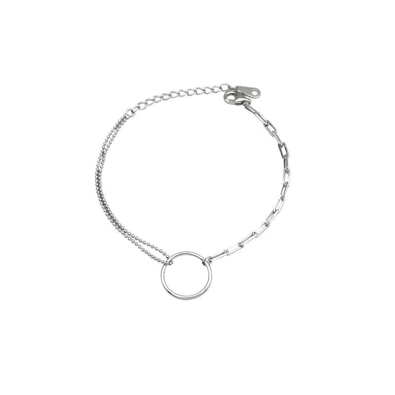 925 Silver Double Layer Circle Bracelets Square Round Bead 18K Womens Jewelry