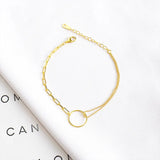 925 Silver Double Layer Circle Bracelets Square Round Bead 18K Womens Jewelry