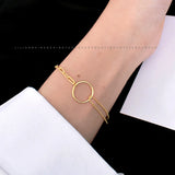 925 Silver Double Layer Circle Bracelets Square Round Bead 18K Womens Jewelry