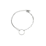 925 Silver Double Layer Circle Bracelets Square Round Bead 18K Womens Jewelry