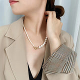 925 Silver Asymmetry Pearl Choker Necklace for Women