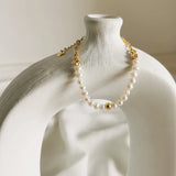 925 Silver Asymmetry Pearl Chain Bracelets Half & Half Design for Women