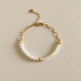 925 Silver Asymmetry Pearl Chain Bracelets Half & Half Design for Women