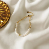 925 Silver Asymmetry Pearl Chain Bracelets Half & Half Design for Women