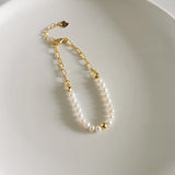 925 Silver Asymmetry Pearl Chain Bracelets Half & Half Design for Women