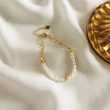 925 Silver Asymmetry Pearl Chain Bracelets Half & Half Design for Women