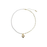 925 Silver Asymmetry Pearl Chain Heart Necklace for Women
