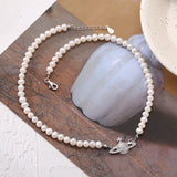 925 Silver Baroque Pearl Necklace Women Wide Chain Natural Pendant Office