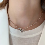 925 Silver Bead Chain Choker Necklace O T Clasp