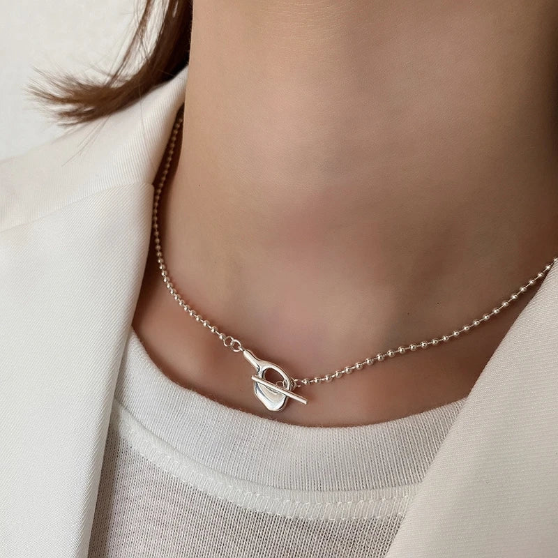 925 Silver Bead Chain Choker Necklace O T Clasp