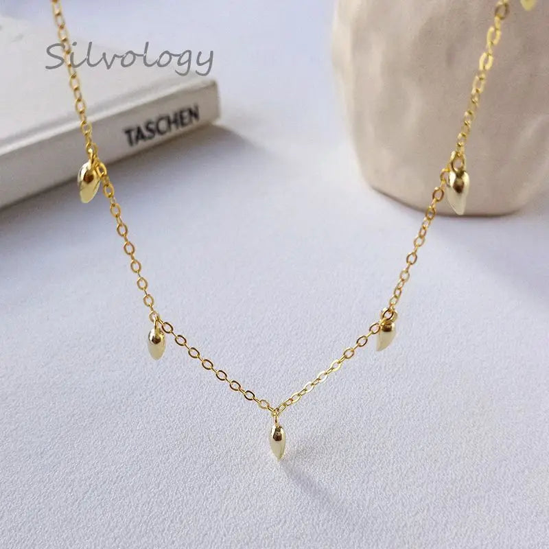 925 Silver Beans Water Drop Necklace Creative Texture Female