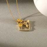 925 Silver Bee Pendant Necklace for Women Honey Square Openwork Necklace