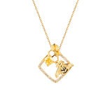 925 Silver Bee Pendant Necklace for Women Honey Square Openwork Necklace