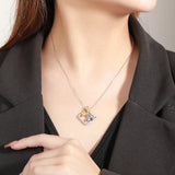 925 Silver Bee Pendant Necklace for Women Honey Square Openwork Necklace