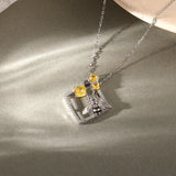 925 Silver Bee Pendant Necklace for Women Honey Square Openwork Necklace