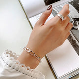 925 Silver Big Circle Chain Bracelets Irregular Punk Bracelets