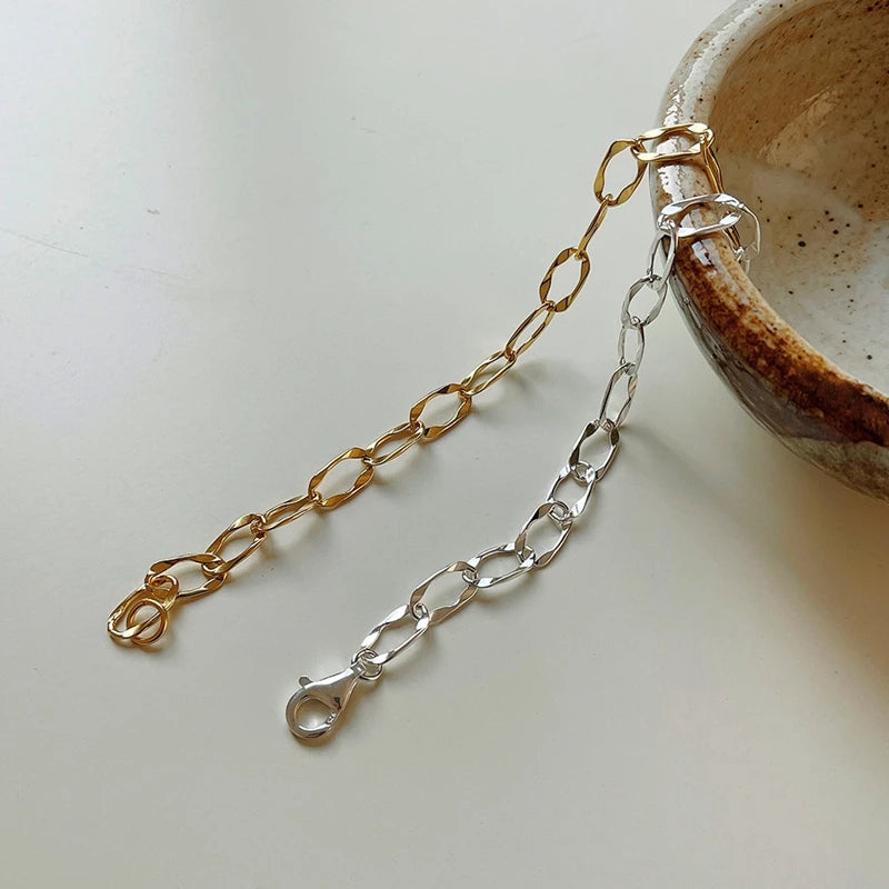 925 Silver Big Circle Chain Bracelets Irregular Punk Bracelets