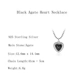 925 Silver Agate Heart Necklace Round Bead Chain Pendant Necklace