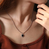 925 Silver Agate Heart Necklace Round Bead Chain Pendant Necklace
