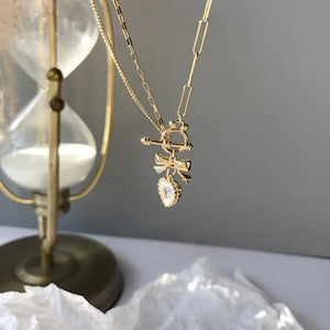 925 Silver Zircon Bowknot Heart Necklace for Women
