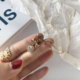 925 Silver Zircon Bowknot Heart Necklace for Women